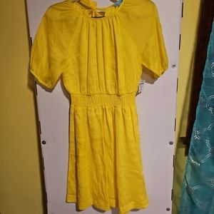 NWT DRAPER JAMES RSVP Size Small Yellow Puff Sleeve Mini Dress Elastic Waist